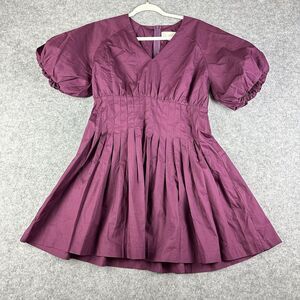 Pinch Mini Dress Womens Med Purple Pintuck Pleated Puff Sleeve Zip Boho Preppy